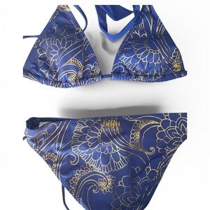 Billabong Blue and Gold Floral Bikini. Small top/Medium bottoms